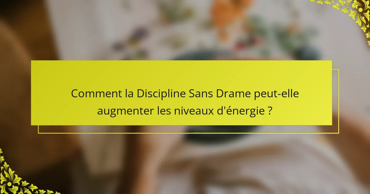 Comment la Discipline Sans Drame peut-elle augmenter les niveaux d'énergie ?