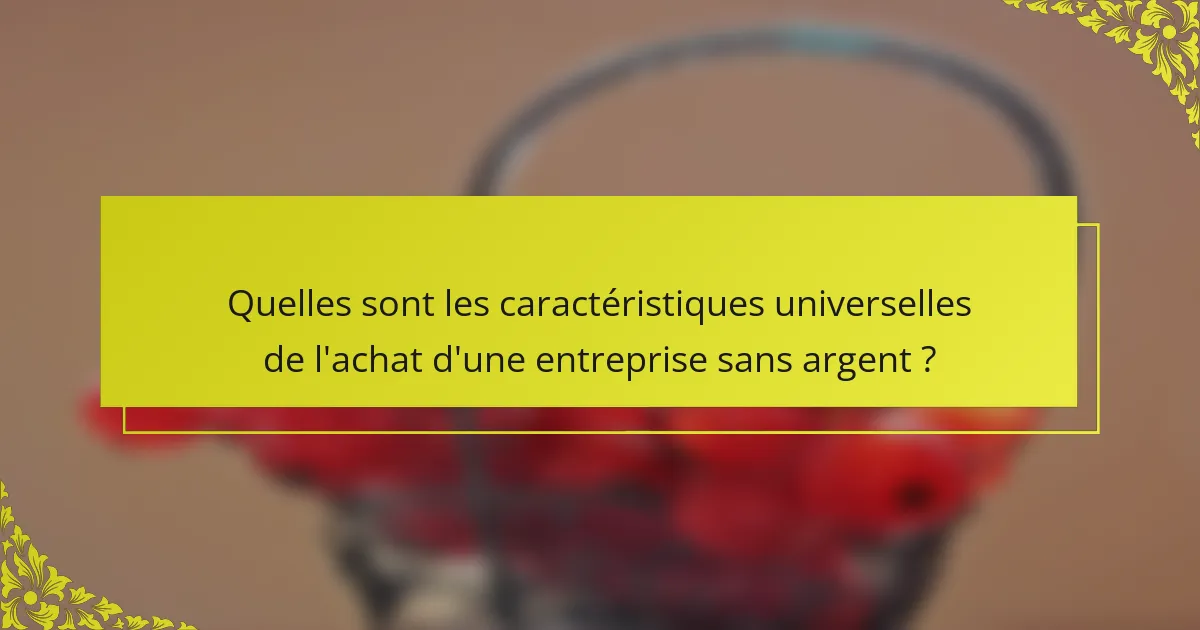 Quelles sont les caractéristiques universelles de l'achat d'une entreprise sans argent ?